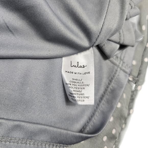 ⭐️Lulu's Gray Silver Polka Dot Spot in My Heart Satin Cowl Neck Mini Dress Sz XL - Picture 9 of 10